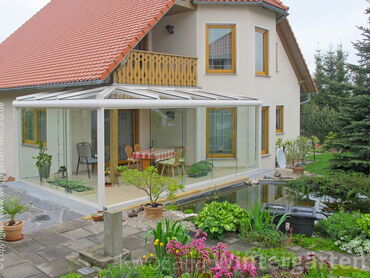 Eck-Terrassenüberdachungen mit verschiebbarer Verglasung - Terrassendach vom Fachhändler - Qualität made in Germany